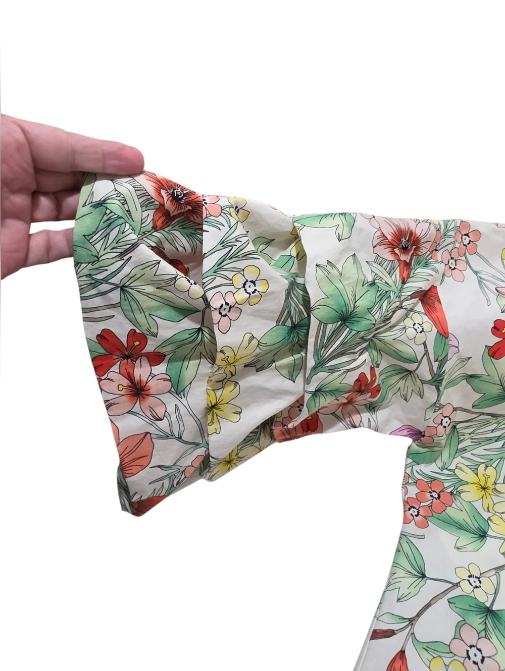 Zara Woman Colorful Botanical Print Blouse With Tiered Puff Sleeves Size Small